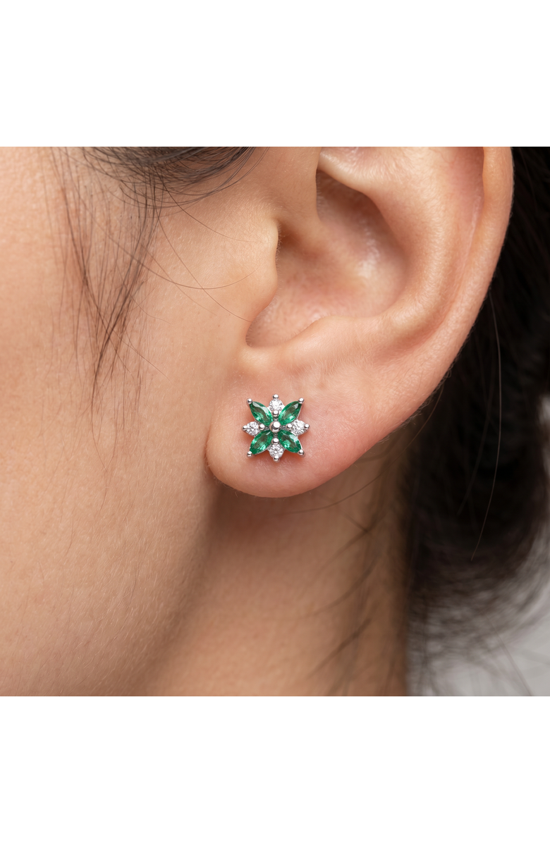Bliss Diamond .60Ct Petal Green Emerald Diamond Earrings 14k Gold Lab Grown Studs, Alternate, color, 14K White Gold