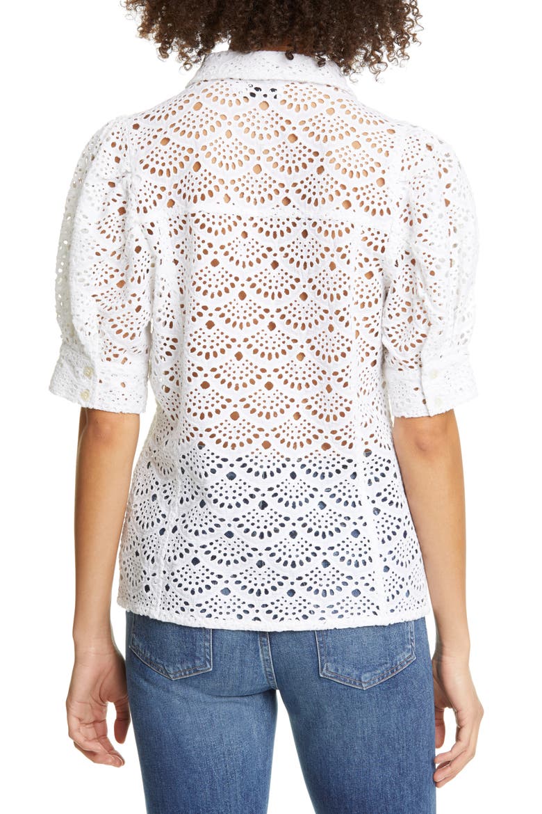Angela Cotton Eyelet Puff Sleeve Blouse, Alternate, color, WHITE