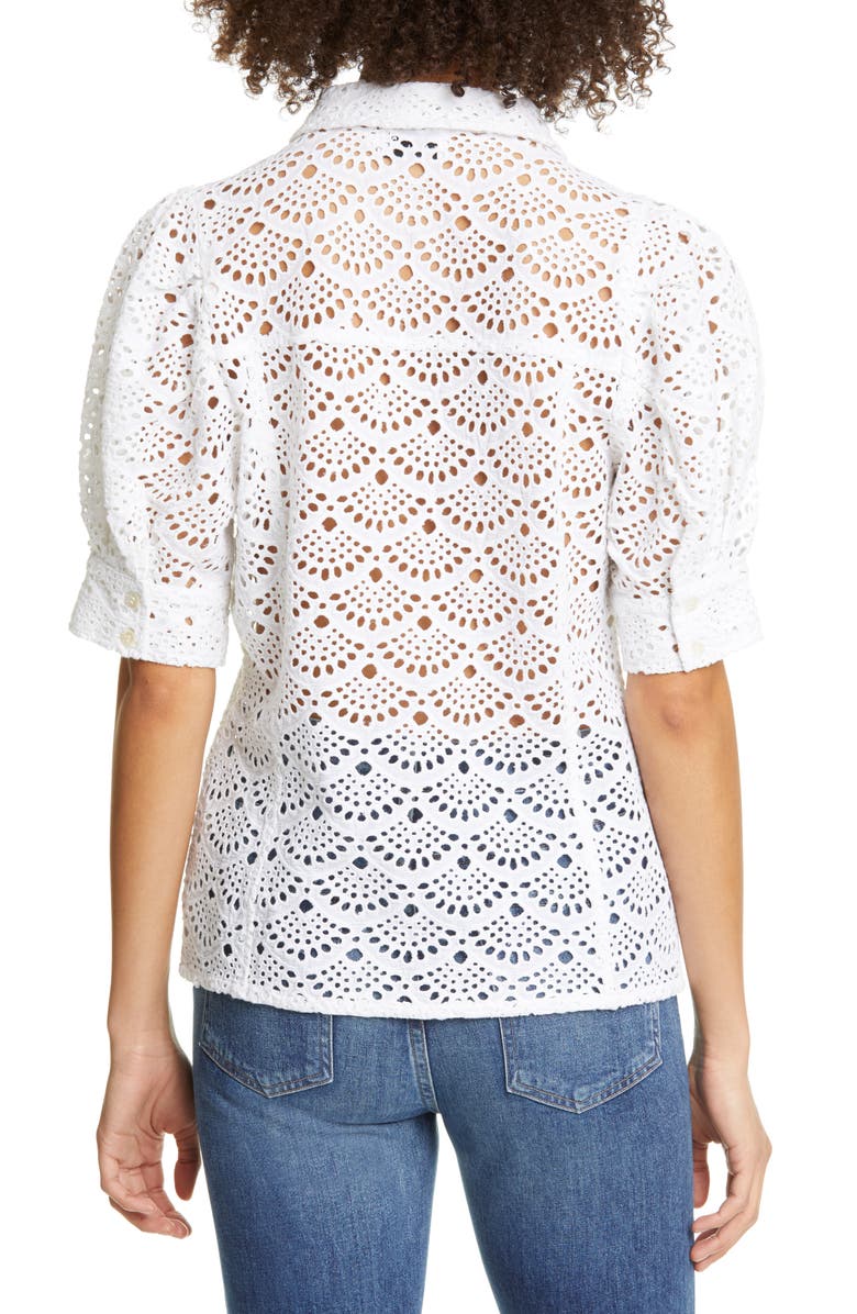 Tanya Taylor Angela Cotton Eyelet Puff Sleeve Blouse, Alternate, color, 