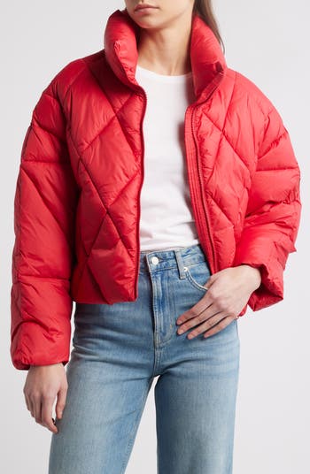 Diamond quilted puffer fashion coat