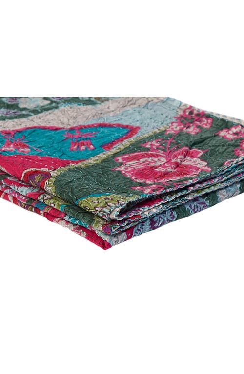 Taj Hotel Vintage Cotton Kantha Throw Blanket In Green Blue