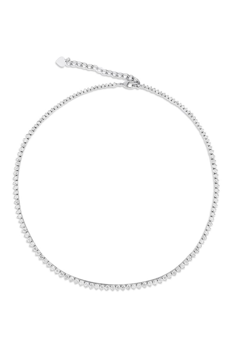 Three Prong Round Graduated Tennis Necklace, Main, color, SILVER