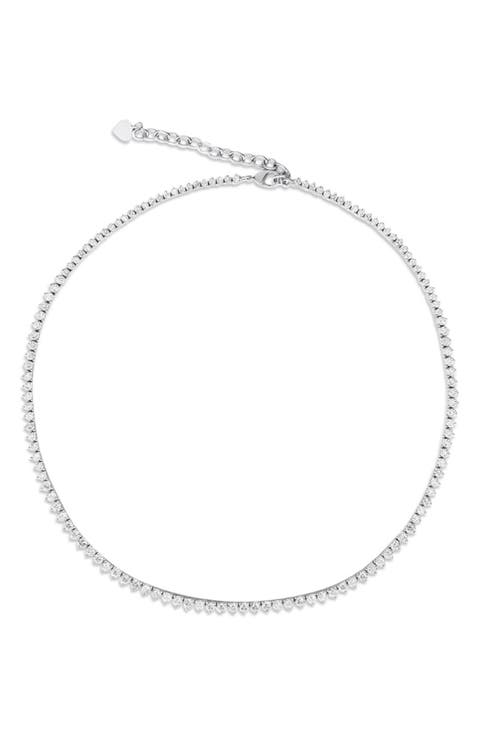 Three Prong Round Graduated Tennis Necklace