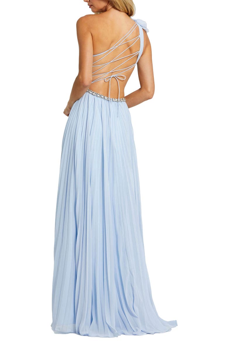 Mac Duggal 3D Floral One Shoulder Pleated Chiffon High Low Gown, Alternate, color, 