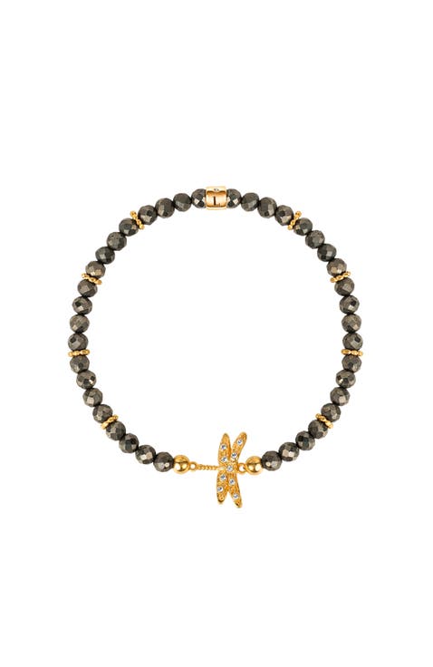 Pyrite Dragonfly Charm Gold Plated Beaded Bracelet Emotional Maturity