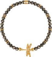Karma and Luck Pyrite Dragonfly Charm Gold Plated Women's Beaded Bracelet - Emotional Maturity