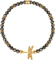 Karma and Luck Pyrite Dragonfly Charm Gold Plated Women's Beaded Bracelet - Emotional Maturity