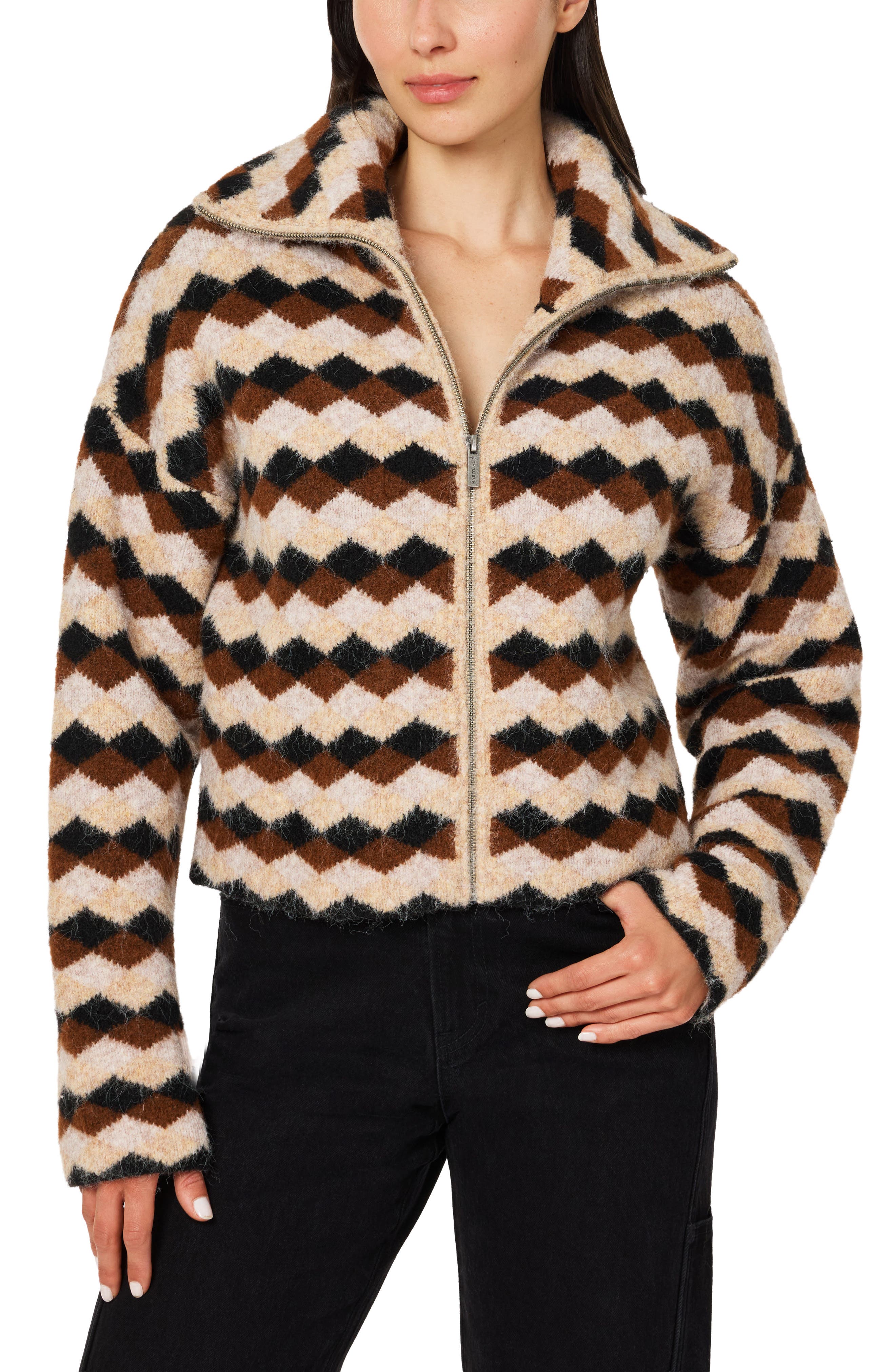 Habitual Diamond Check Zip Sweater Jacket (Women) | Nordstromrack