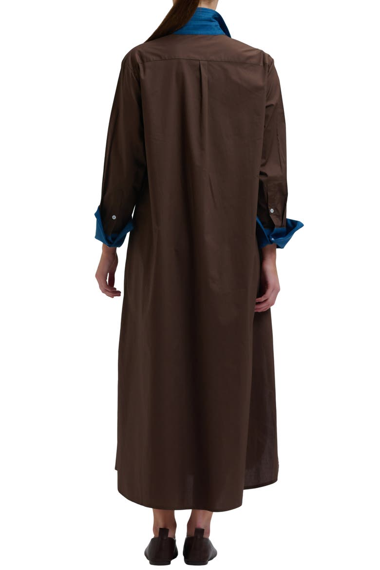 Denim Trimmed Cotton Shirtdress, Alternate, color, CHOCOLATE