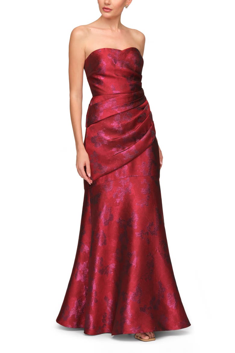 Sylvie Metallic Strapless Satin Gown, Alternate, color, CRIMSON MULTI
