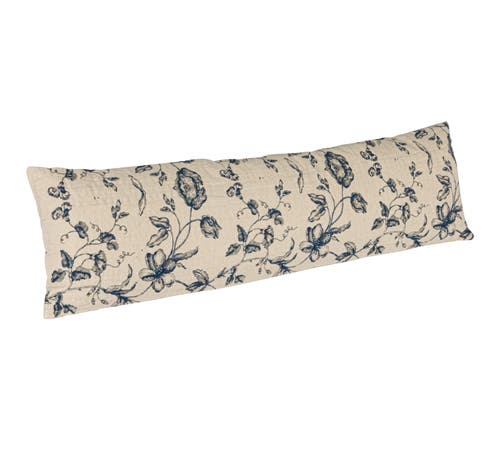 Storied Home Long Patterned Cotton And Linen Lumbar Pillow, Blue In Neutral