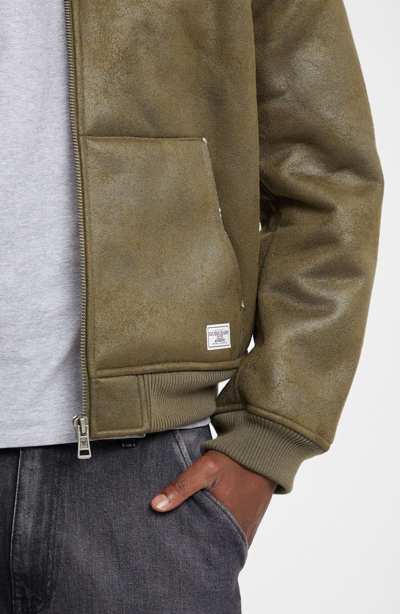 GUESS JEANS Faux Leather & Faux Shearling Bomber Jacket, Alternate, color, Green