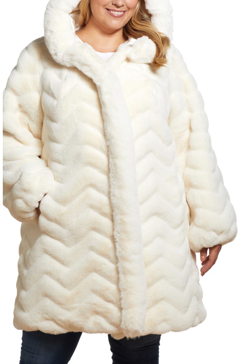 Hooded Faux Fur Jacket, Main, color, CREAM