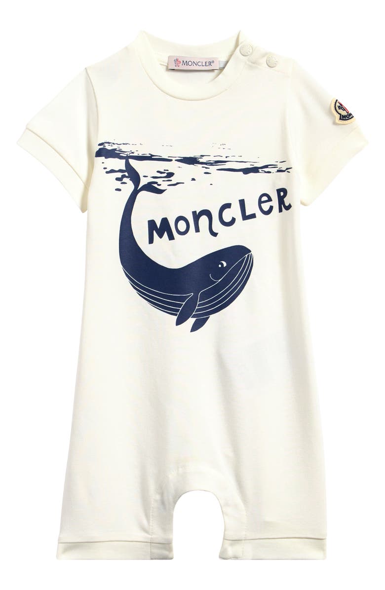 Moncler Whale Logo Graphic Romper, Main, color, Natural