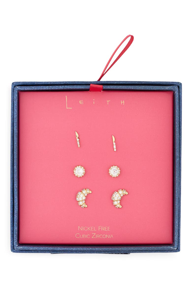 Set of 3 Cubic Zirconia Croissant Stud Earrings, Main, color, CLEAR- GOLD