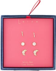 Leith Set of 3 Cubic Zirconia Croissant Stud Earrings