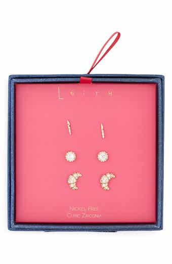 Set of 3 Cubic Zirconia Croissant Stud Earrings