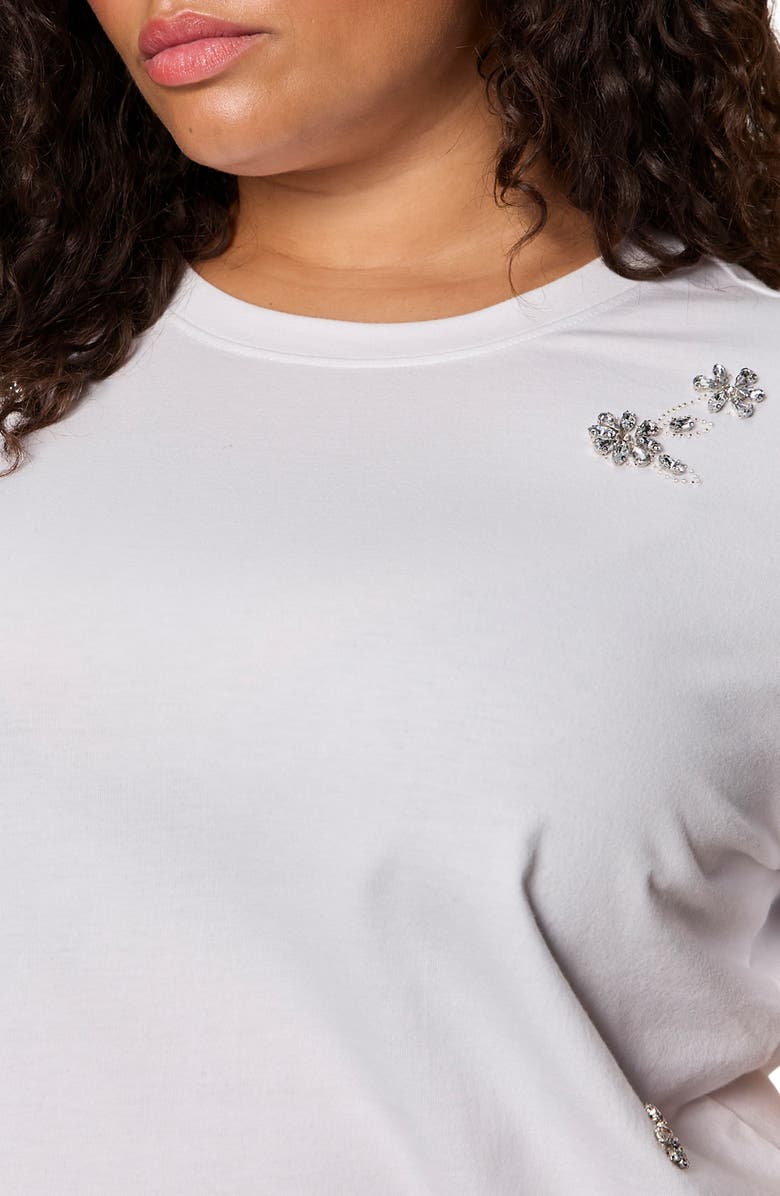 Sanctuary Floral Crystal Embellished Organic Cotton T-Shirt, Alternate, color, White