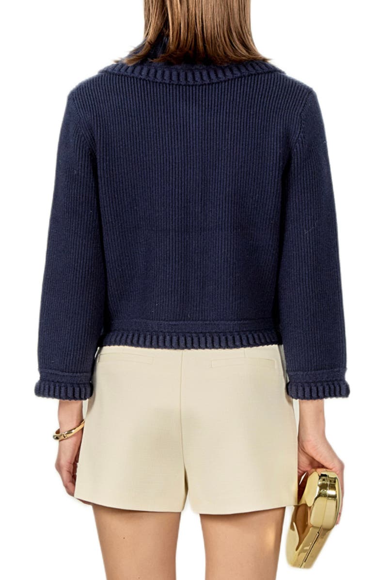 English Factory Braided Detail Collar Cardigan, Alternate, color, Navy