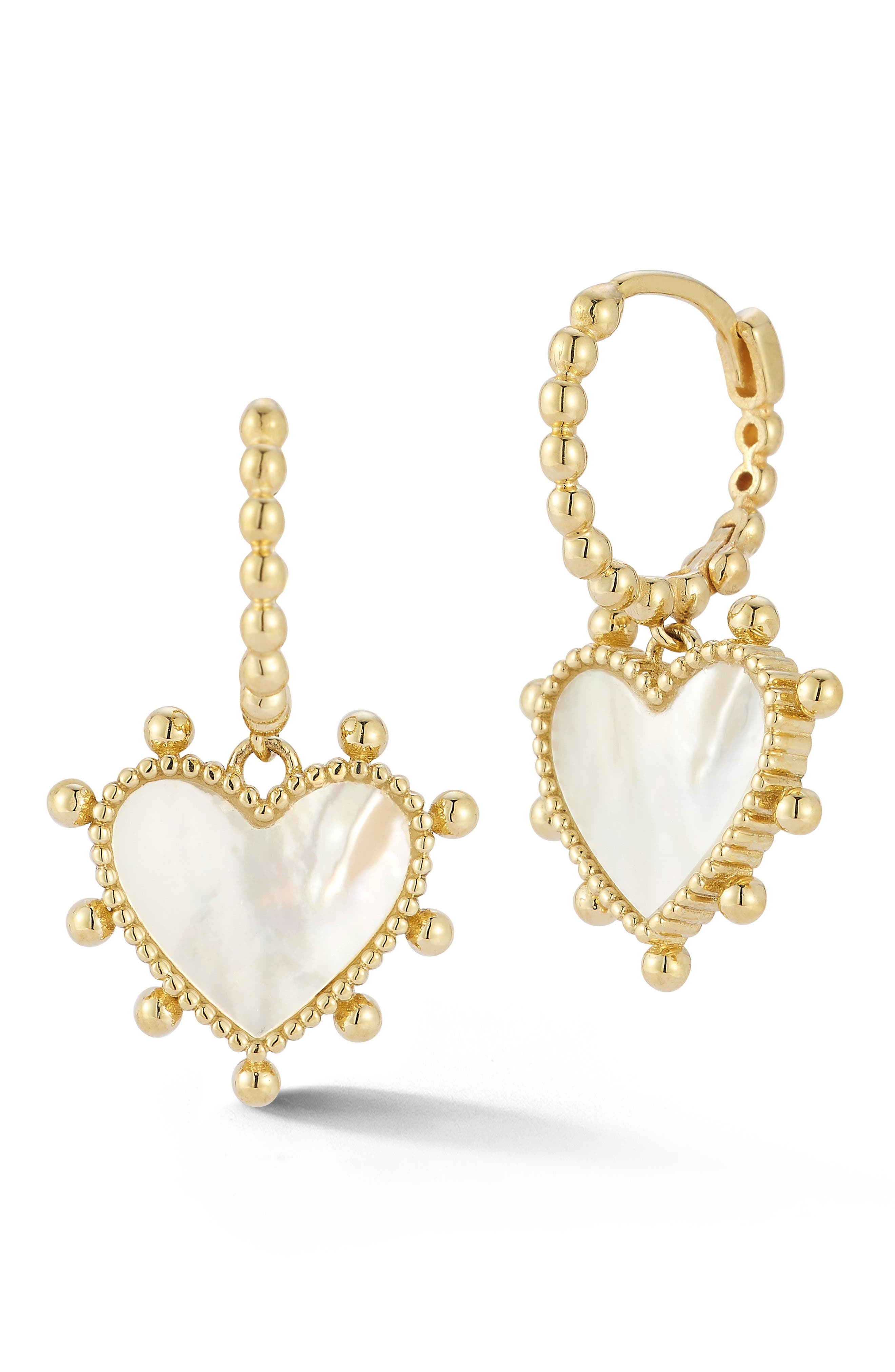 Ember Fine Jewelry 14K Gold Mother of Pearl Heart Drop Earrings