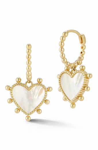Ember Fine Jewelry 14K Gold Mother of Pearl Heart Drop Earrings