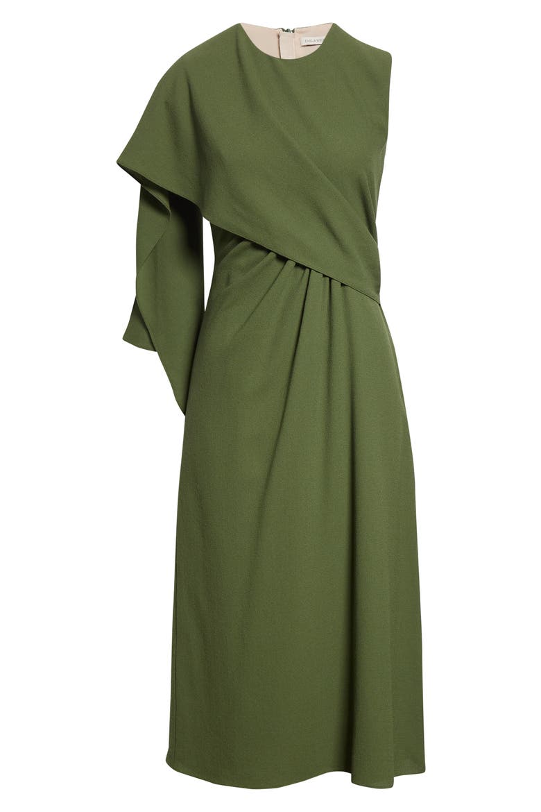 Tidus Draped Wool Crepe Midi Dress, Alternate, color, OLIVE