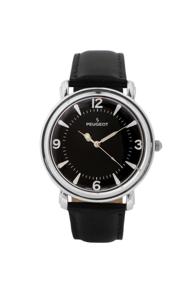 Retro Design Domed Crystal Leather Strap Watch - 38MM, Main, color, Black