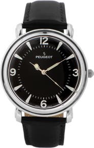 Peugeot Retro Design Domed Crystal Leather Strap Watch - 38MM