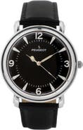 Peugeot Retro Design Domed Crystal Leather Strap Watch - 38MM