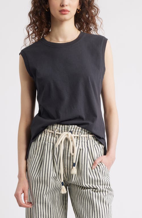 Treasure & Bond Pleat Back Cotton Muscle Tank In Black Jet