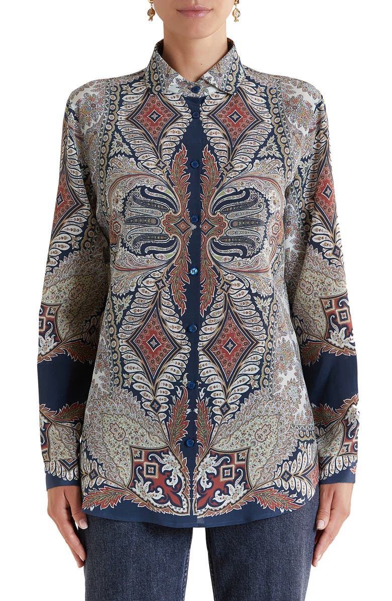 Etro Paisley Print Silk Blouse, Main, color, 
