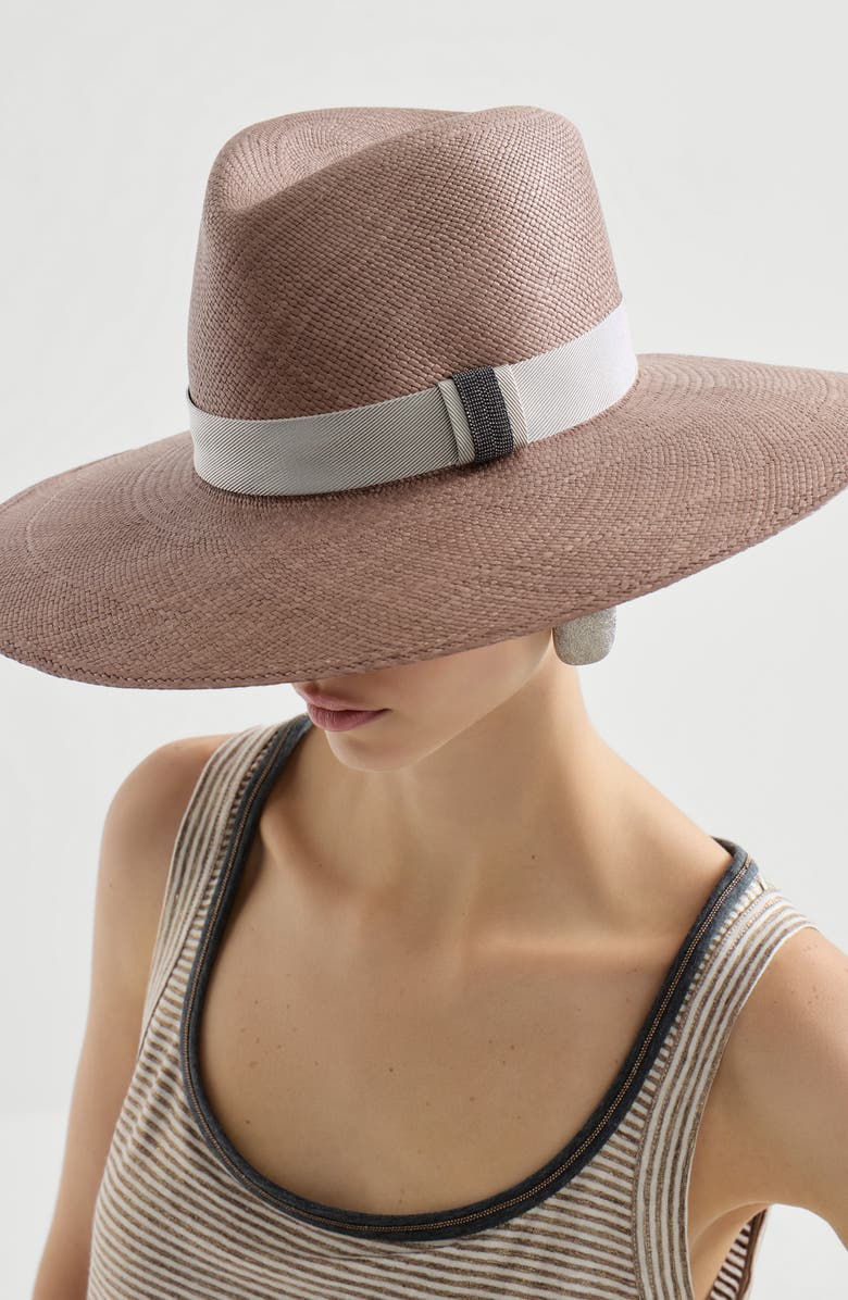 Brunello Cucinelli Straw fedora, Alternate, color, Brown