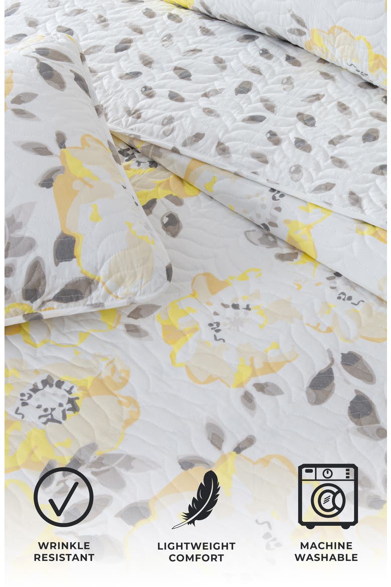 Watercolor Flower Quilt & Pillow Sham Set - Twin, Alternate, color, YELLOW