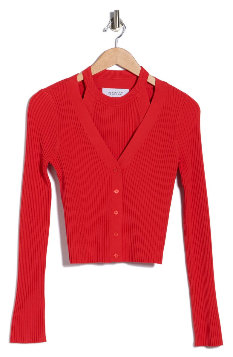 Derek Lam 10 Crosby Lonnie Knit Layered Sweater, Alternate, color, Red