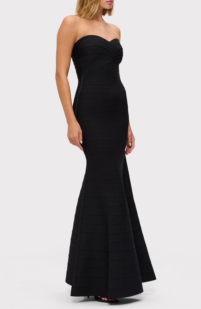 Herve Leger The Sara Strapless Mermaid Gown, Alternate, color, Black