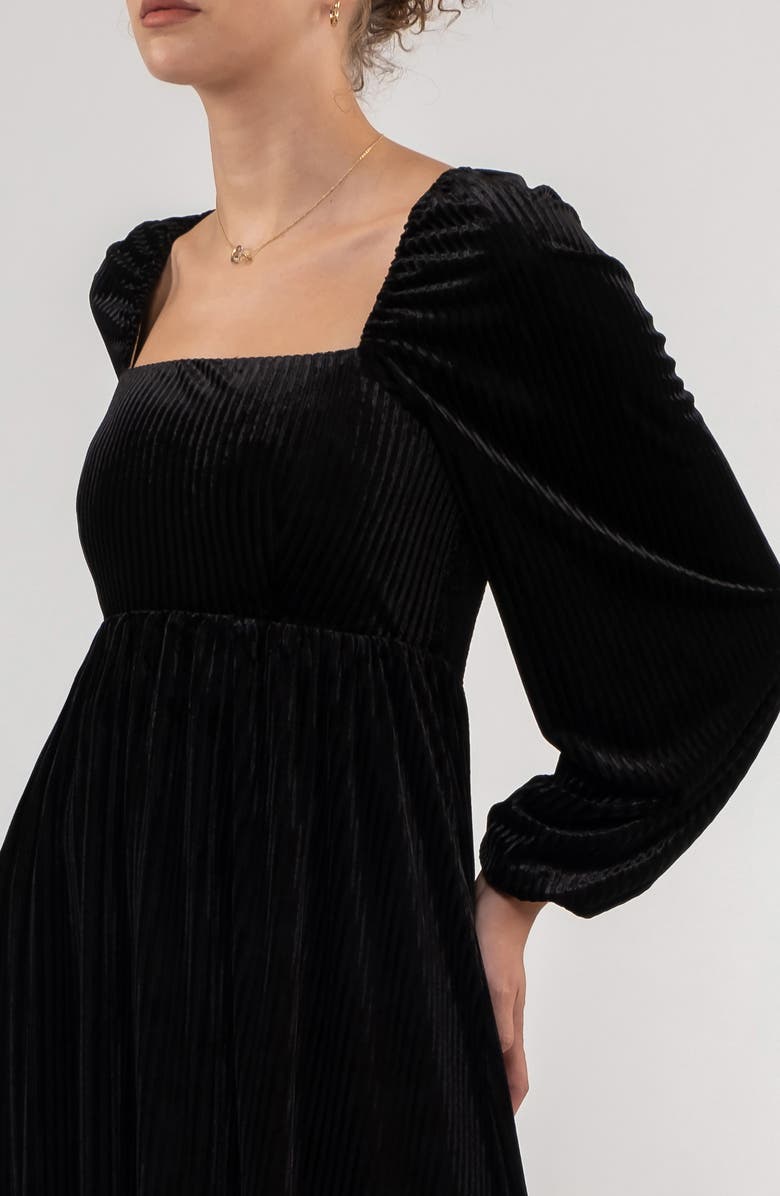 AUGUST SKY Long Sleeve Velvet Babydoll Minidress, Alternate, color, Black