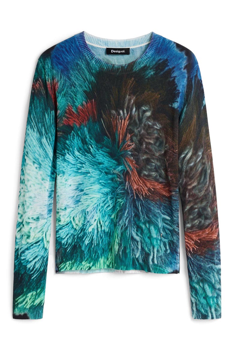 Graphic Lightweight Crewneck Sweater, Alternate, color, TURQUOISE
