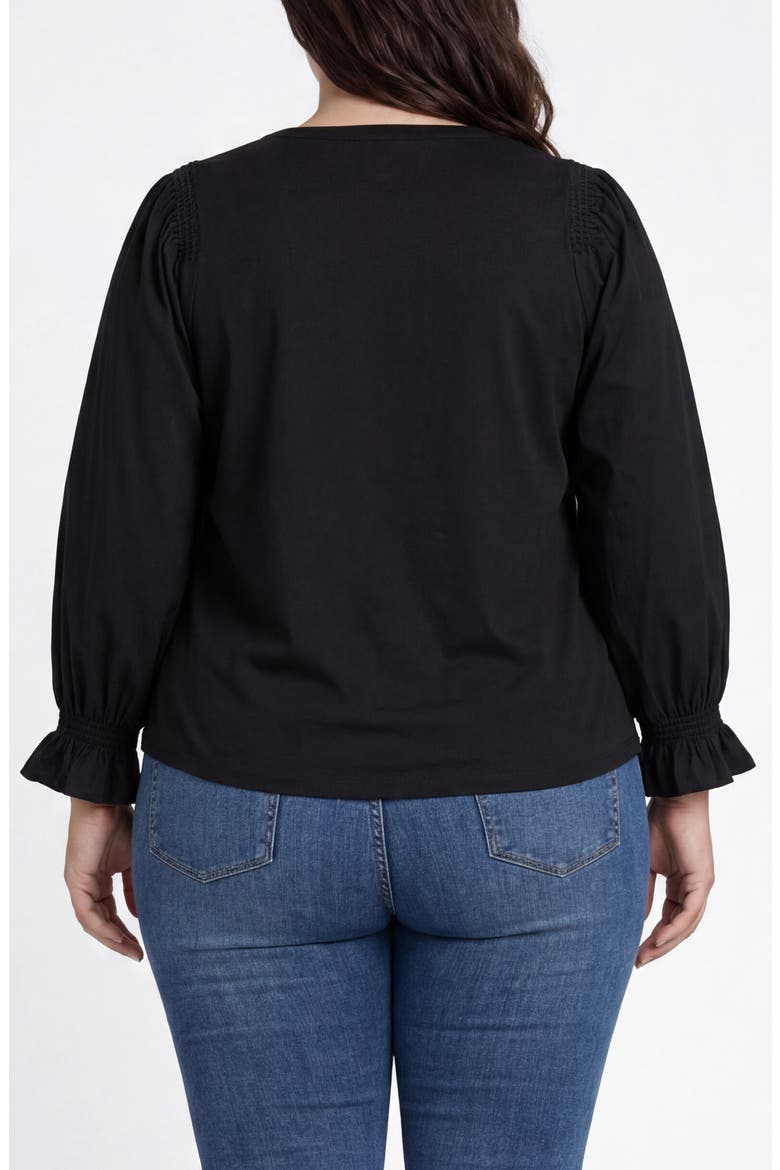 Mixed Media Three-Quarter Sleeve Top, Alternate, color, BLACK