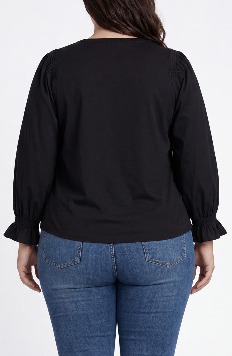 Liverpool Los Angeles Mixed Media Three-Quarter Sleeve Top, Alternate, color, Black
