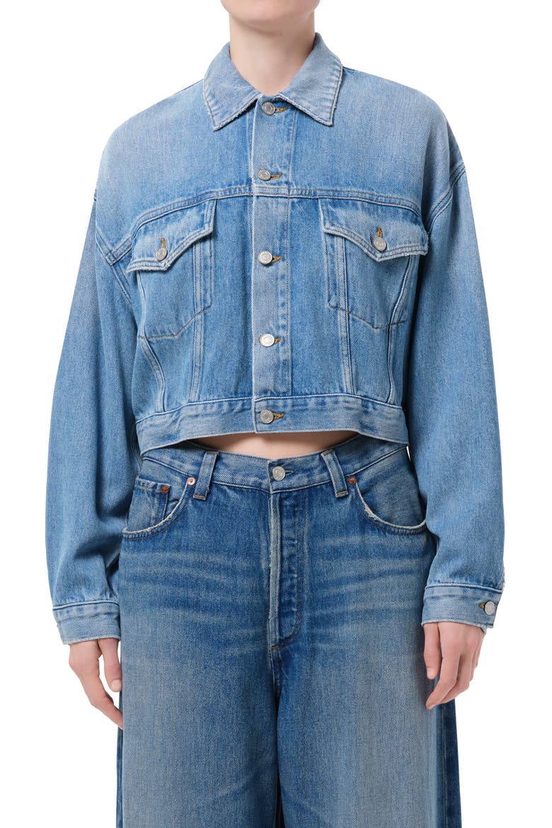 Palmer Denim Trucker Jacket, Main, color, SCRIPT MED TINTED INDIGO