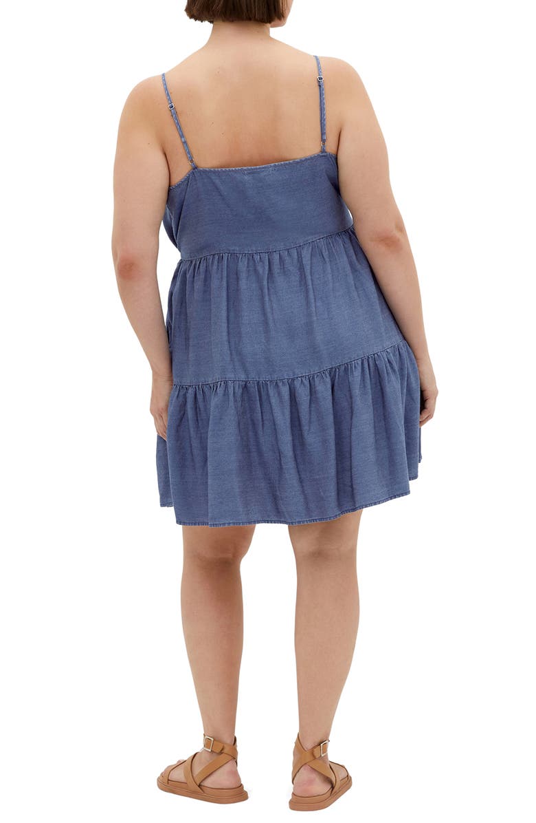 City Chic Sweet Tiers Sleeveless Denim Dress, Alternate, color, Dark Wash