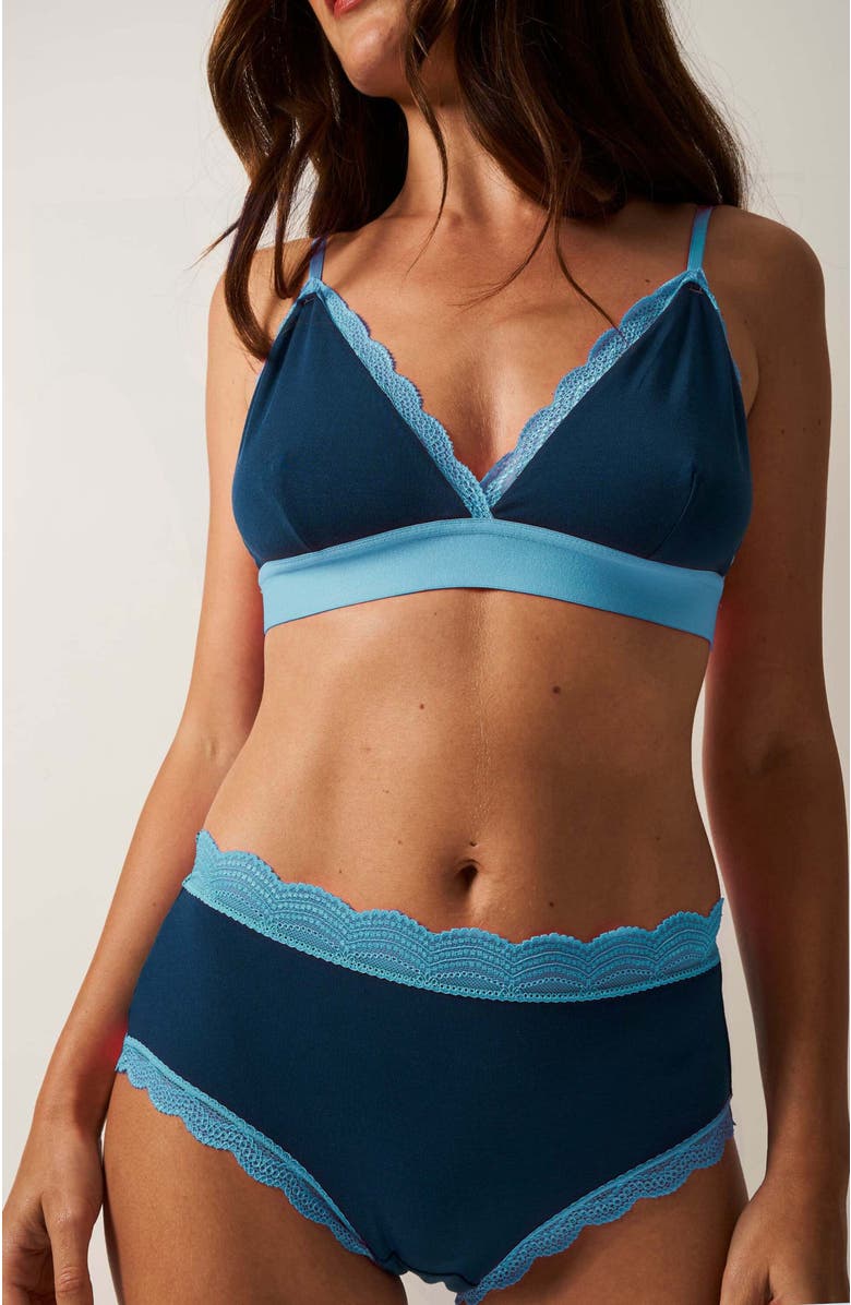 Stripe & Stare Lace Bralette & High Rise Knicker Set, Alternate, color,