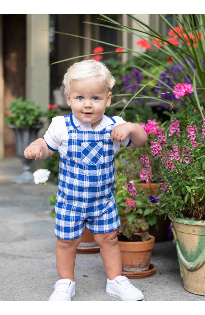 Florence Eiseman Plaid Seersucker Shortall With Front Pocket, Alternate, color, Blue / White