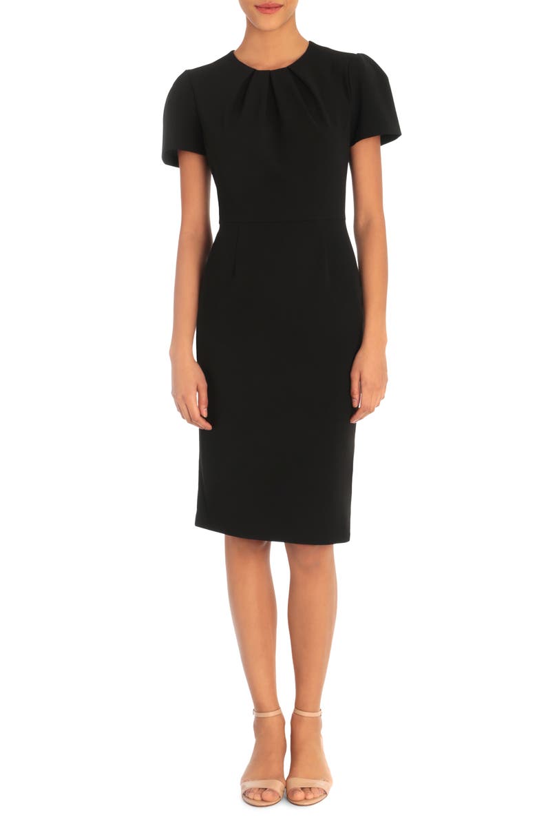 Maggy London Pleated Neck Short Sleeve Sheath Dress, Main, color, 
