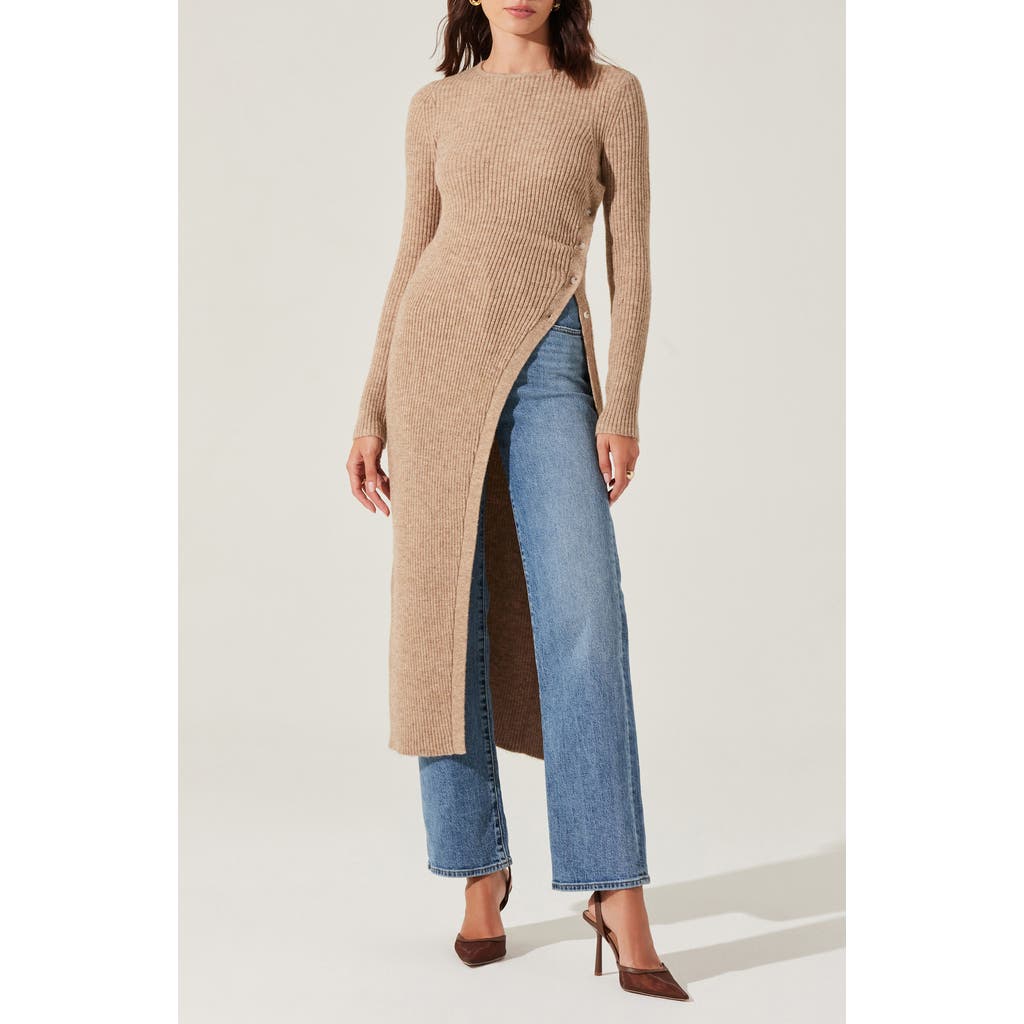 Astr The Label High Slit Long Sweater In Gold