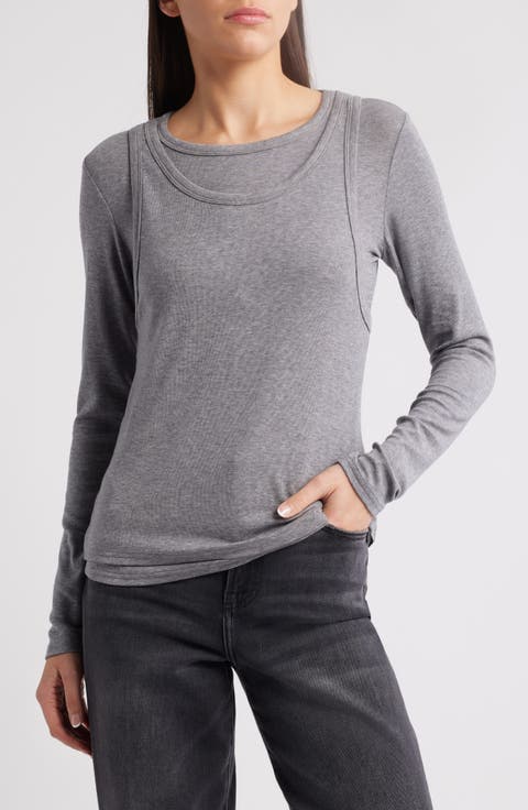 Double Layered Tank Long Sleeve Jersey Top