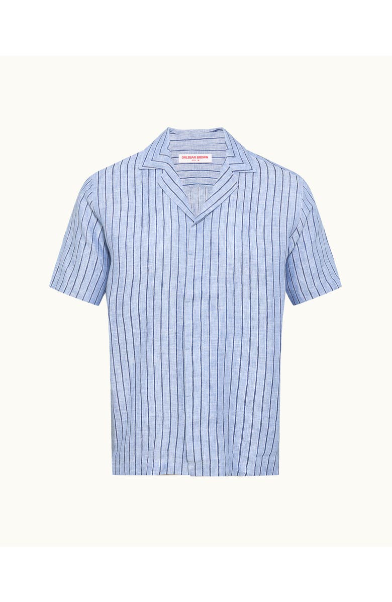 Orlebar Brown Maitan Lino Relaxed Fit Linen Stripe Shirt, Main, color, Bergamo Blue Stripe