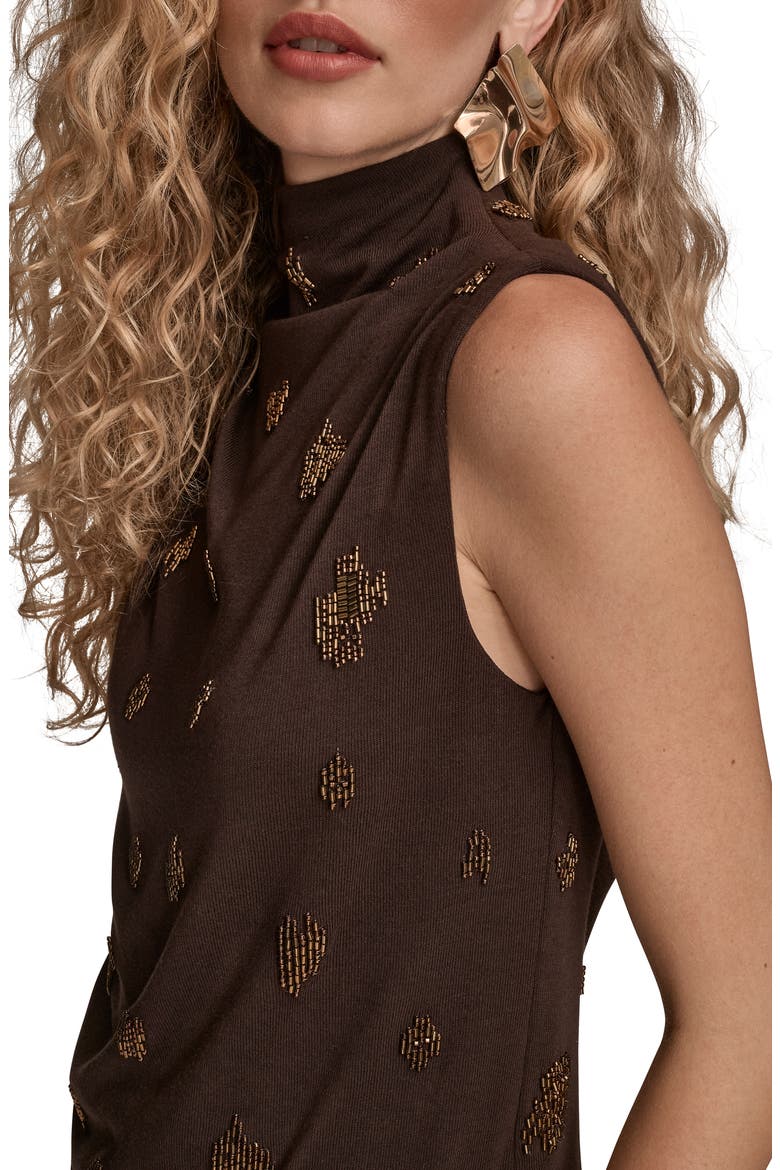 Embroidered Bead Sleeveless Funnel Neck Top, Alternate, color, CHOCOLATE PLUM
