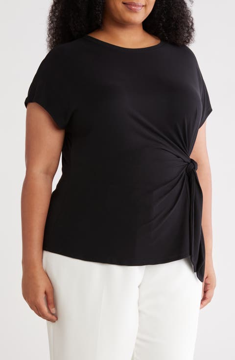 Short Sleeve Tie Detail Top (Plus)