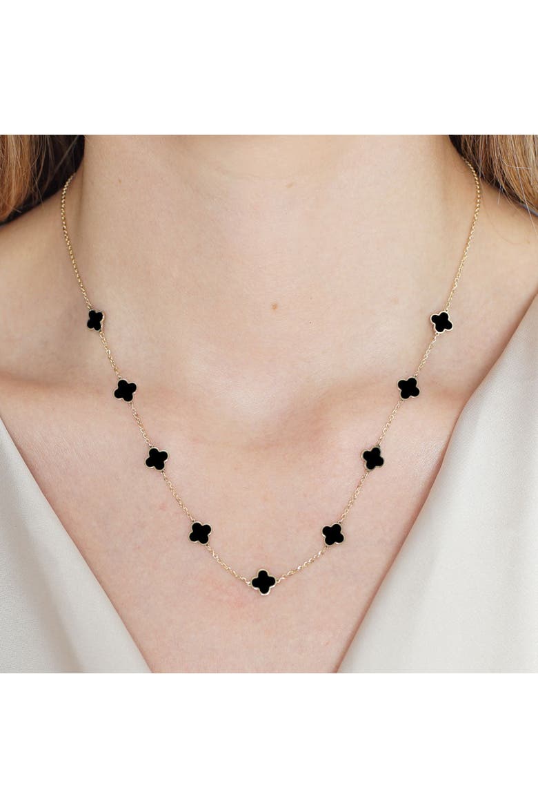 Mini Onyx Clover Necklace, Alternate, color, Onyx/ Gold